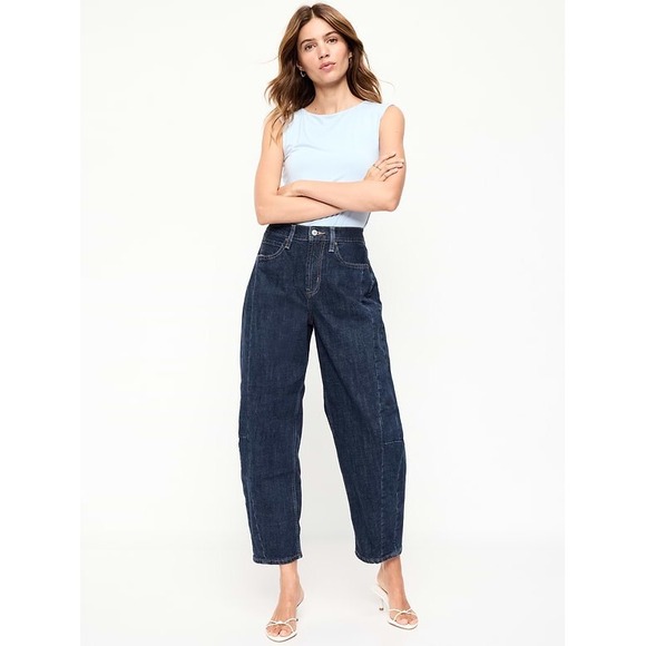 Old Navy Denim - Old Navy Womens High-Rise Barrel Leg Jeans Dark Wash Denim Size 16